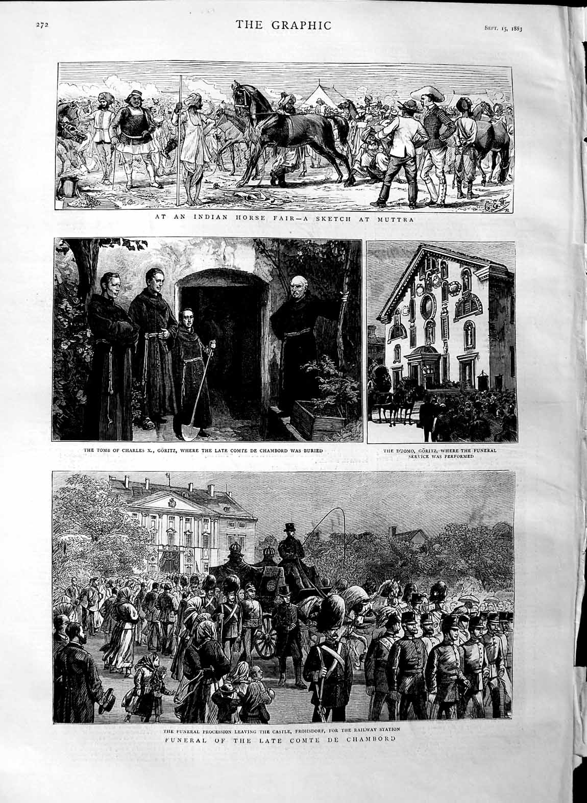 Old Antique Print 1883 Funeral Comte De Chambord Tomb Goritz Muttra Fair 19th