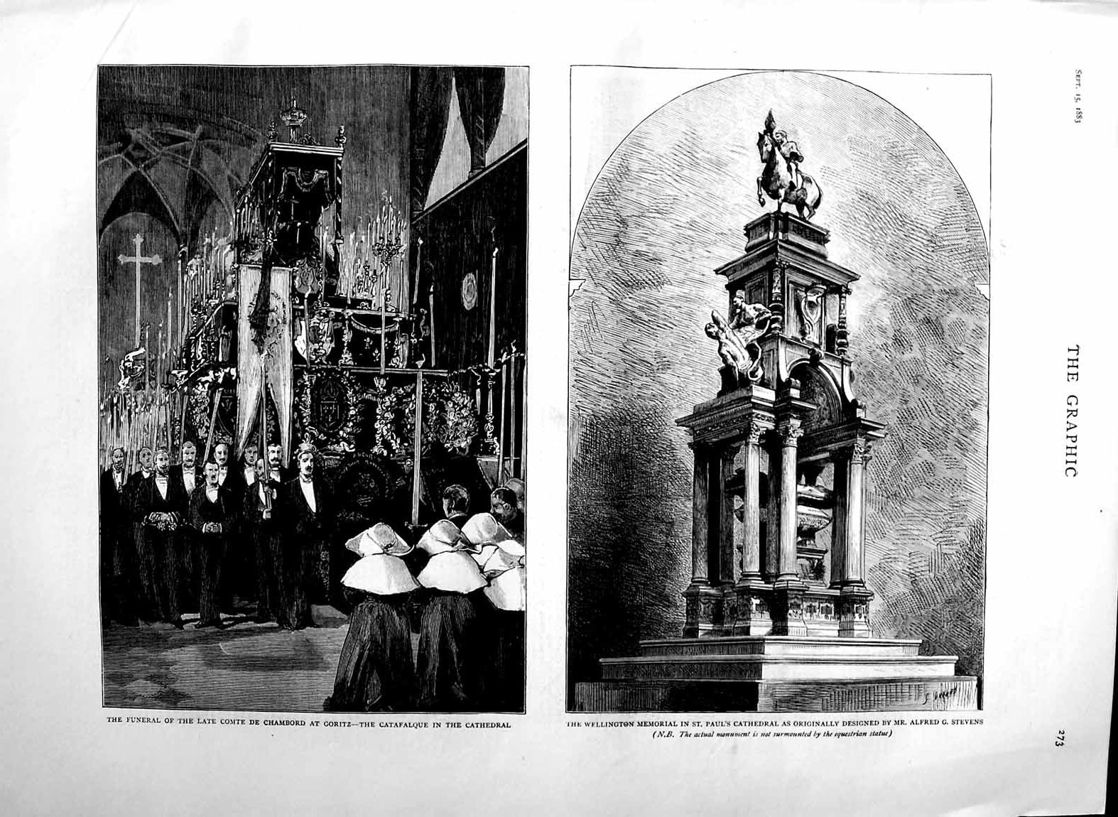 Old Antique Print 1883 Funeral Chambord Goritz Wellington Pauls Cathedral 19th