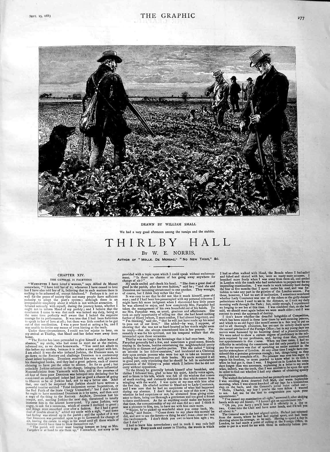 Old Antique Print 1883 Illustration Story Thirlby Hall Men Hunting Norris 19th