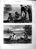 Original Old Antique Print 1883 New South Wales Australia Maori River B 19th