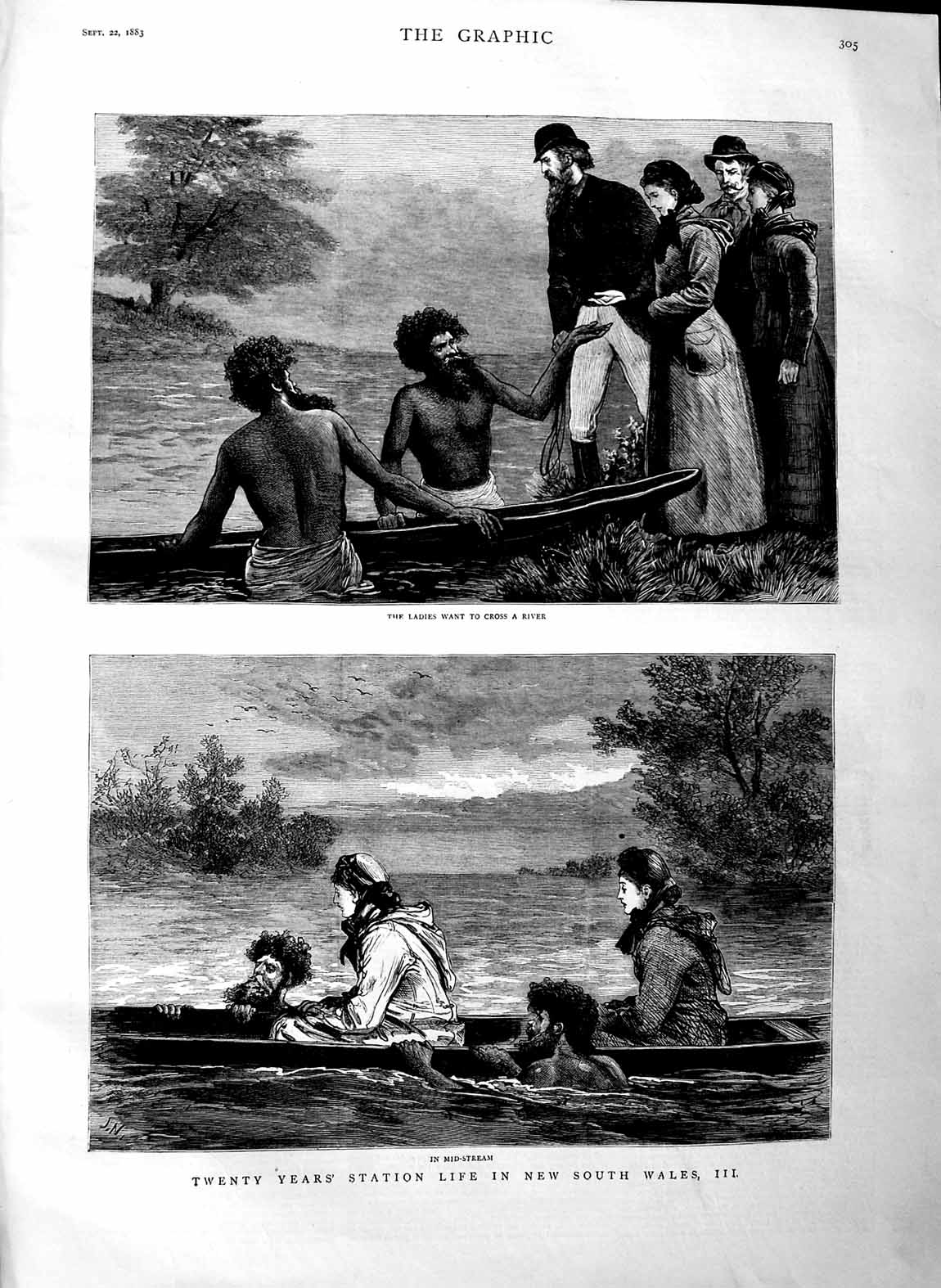 Original Old Antique Print 1883 New South Wales Australia Maori River B 19th