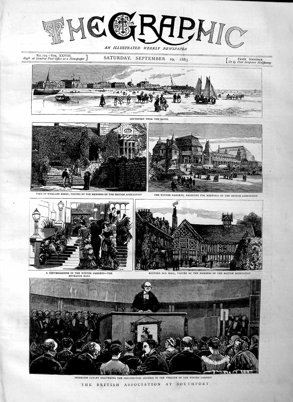 Old Antique Print 1883 Southport Professor Cayley Rufford Winter Gardens 19th