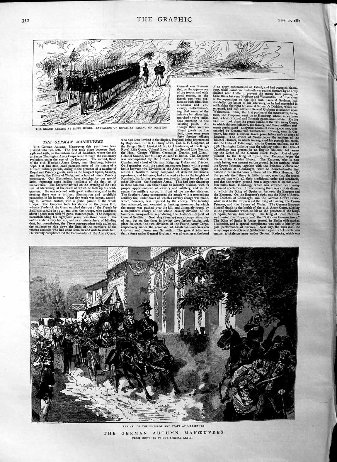 Original Old Antique Print 1883 Germany Siers Merseburg Emperor Janus Hugel