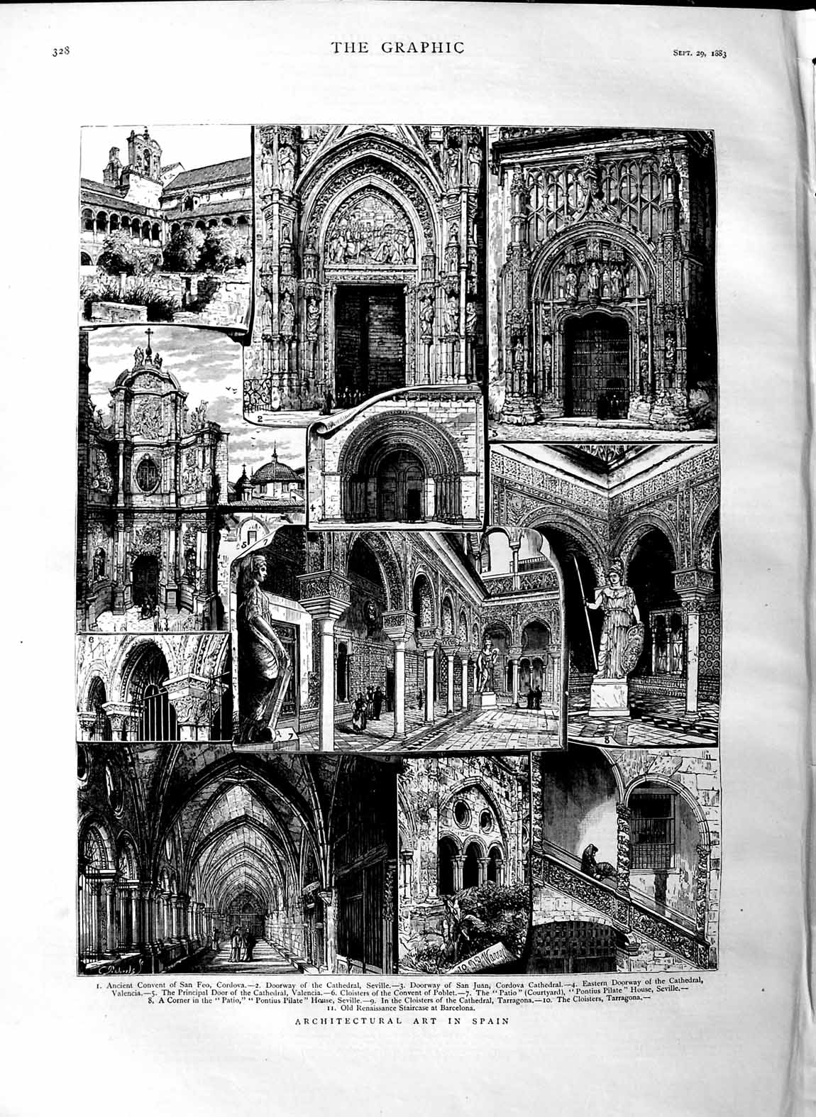Original Old Antique Print 1883 Architecture Spain Convent Cordova Cathedral