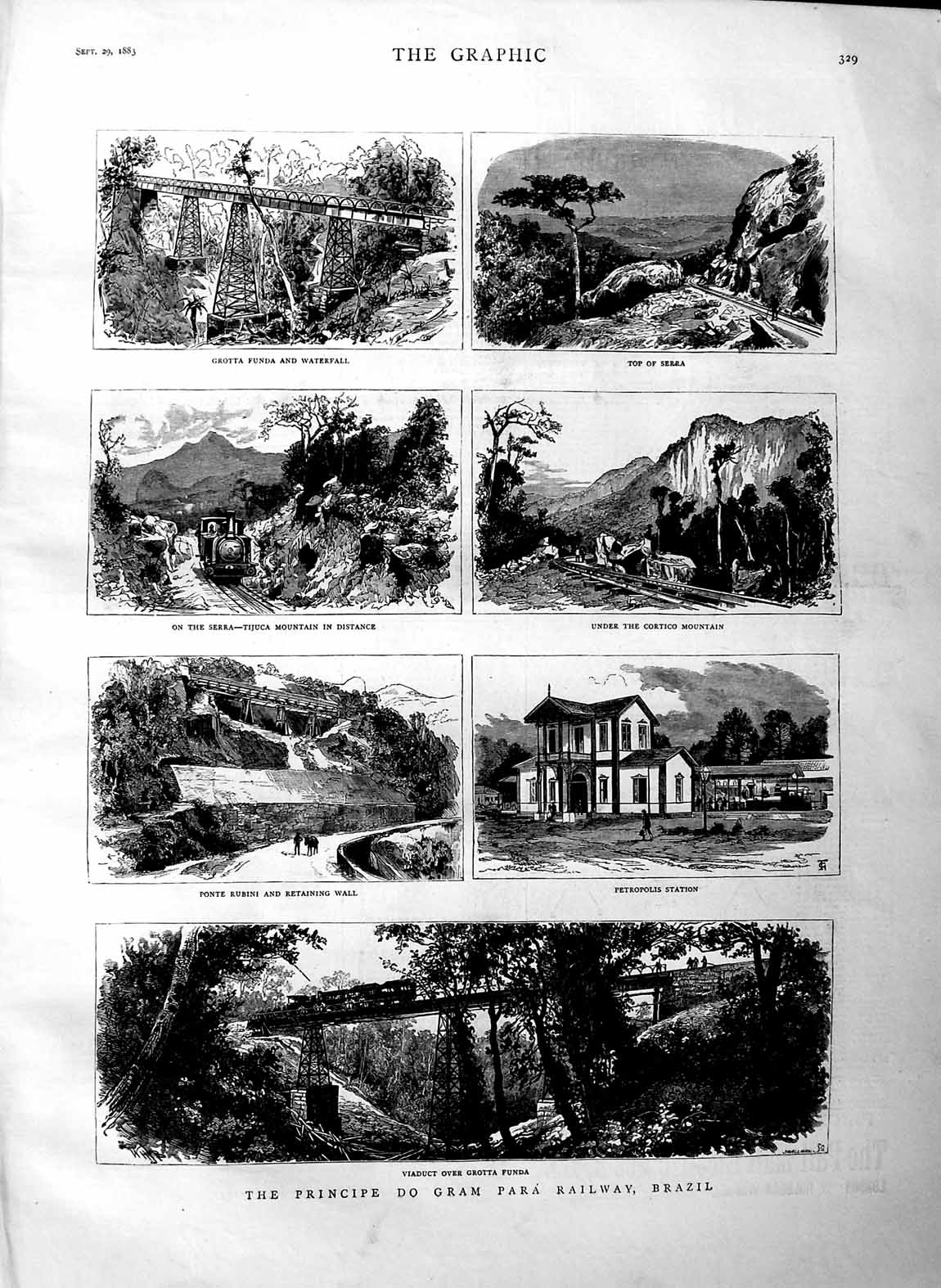 Old Antique Print 1883 Principe Do Gram Para Railway Brazil Viaduct Train 19th