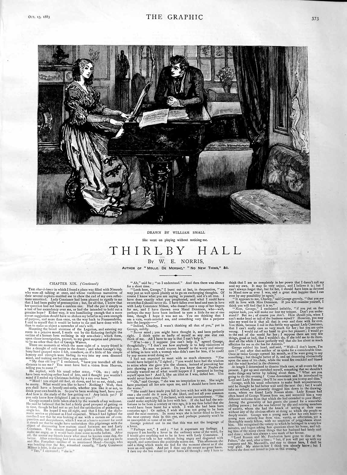 Original Old Antique Print 1883 Illustration Story Thirlby Hall Romance Pi 19th
