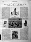 Original Old Antique Print 1883 River Congo Viv Station Inkumba Isangil 19th