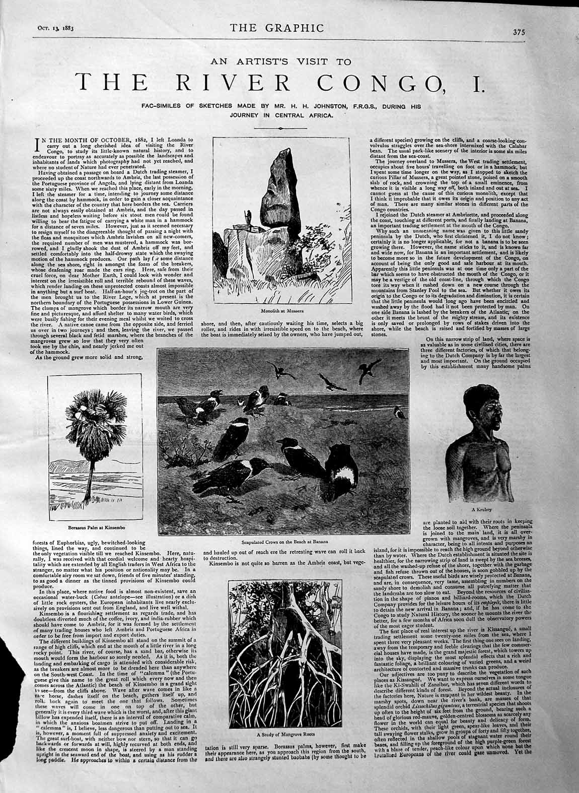 Original Old Antique Print 1883 River Congo Viv Station Inkumba Isangil 19th