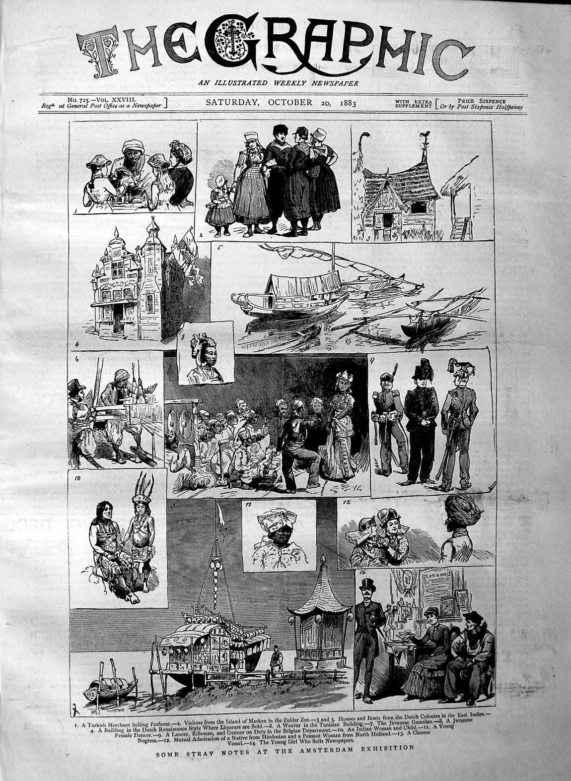 Old Antique Print 1883 Amsterdam Exhibition Marken Zuider Zee Boats Dutch 19th