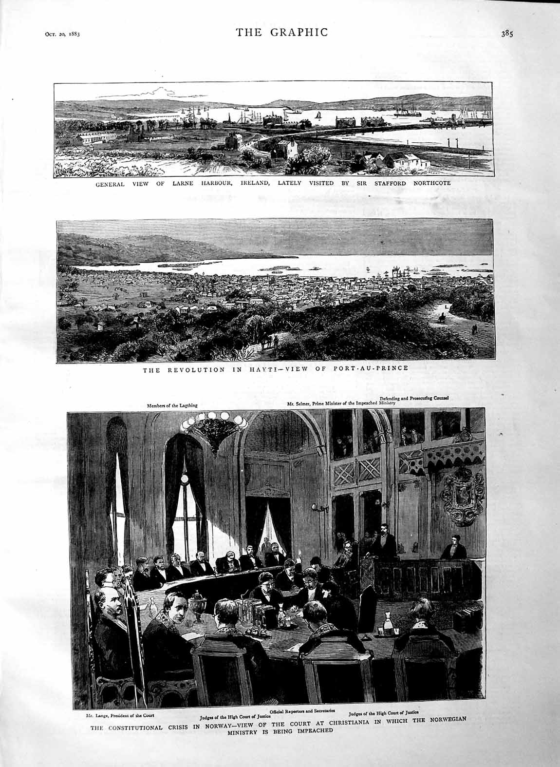 Original Old Antique Print 1883 Norway Court Justice Hayti Port-Au-Prince Larne