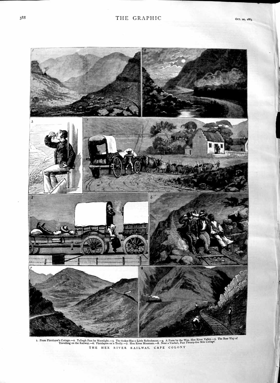 Old Antique Print 1883 Hex River Railway Cape Colony Africa Tulbagh Boer 19th