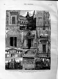 Original Old Antique Print 1883 Certosa Pavia Architecture Cloister Lavabo 19th