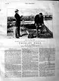 Old Antique Print 1883 Illustration Story Thirlby Hall Men Fishing Nets 19th