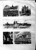 Original Old Antique Print 1883 Rochester Castle Mayor Cathedral Guildhall Keep