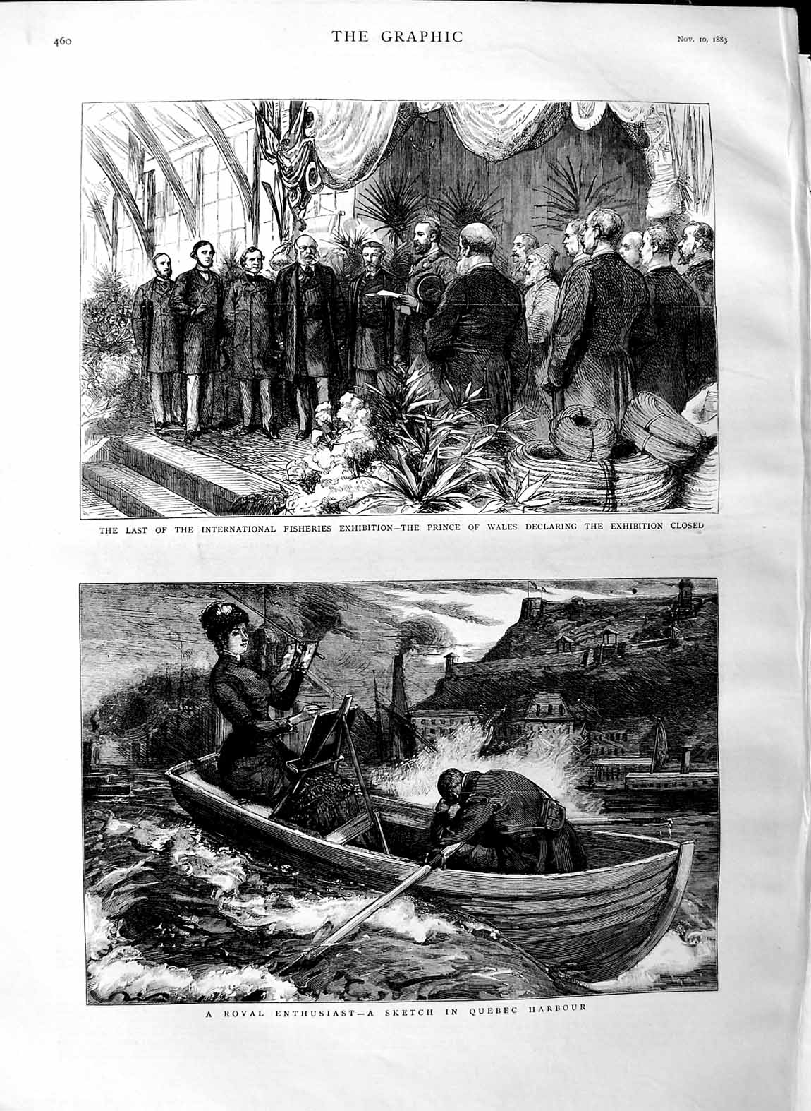 Old Antique Print 1883 Quebec Harbour Prince Wales Fisheries Exhibition 19th