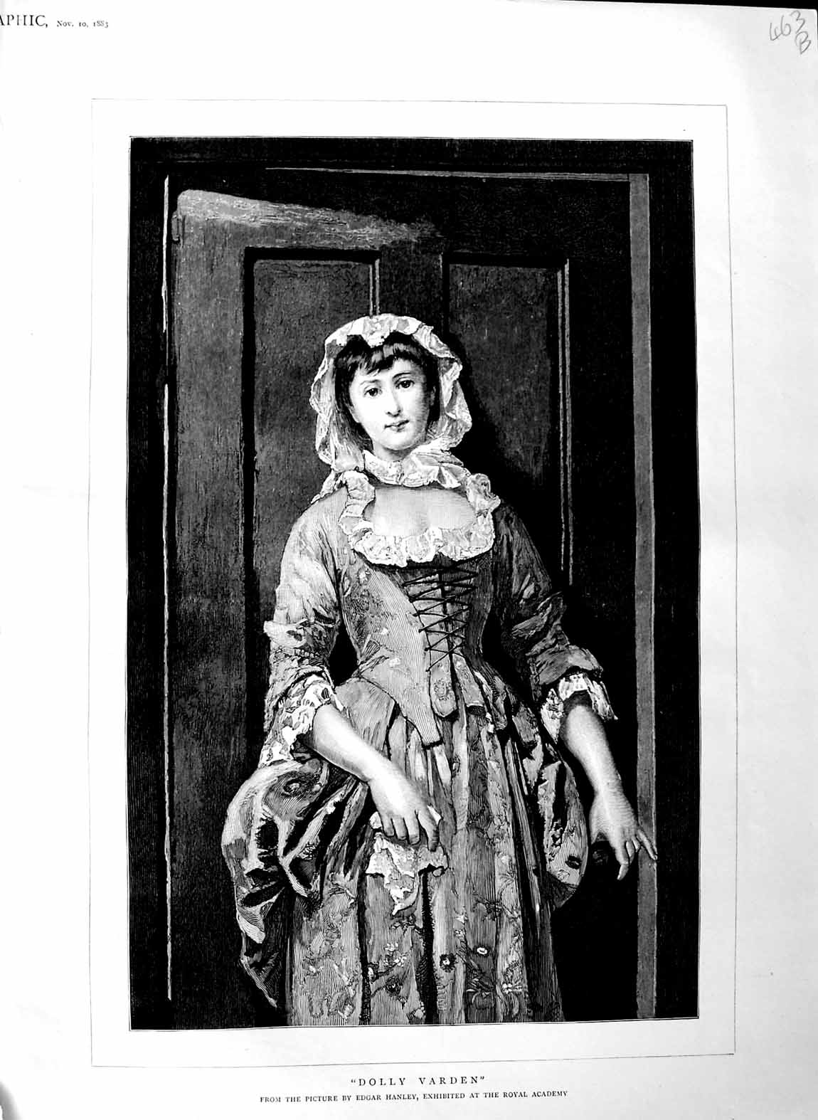 Original Old Antique Print 1883 Portrait Dolly Varden Edgar Hanley Art 19th