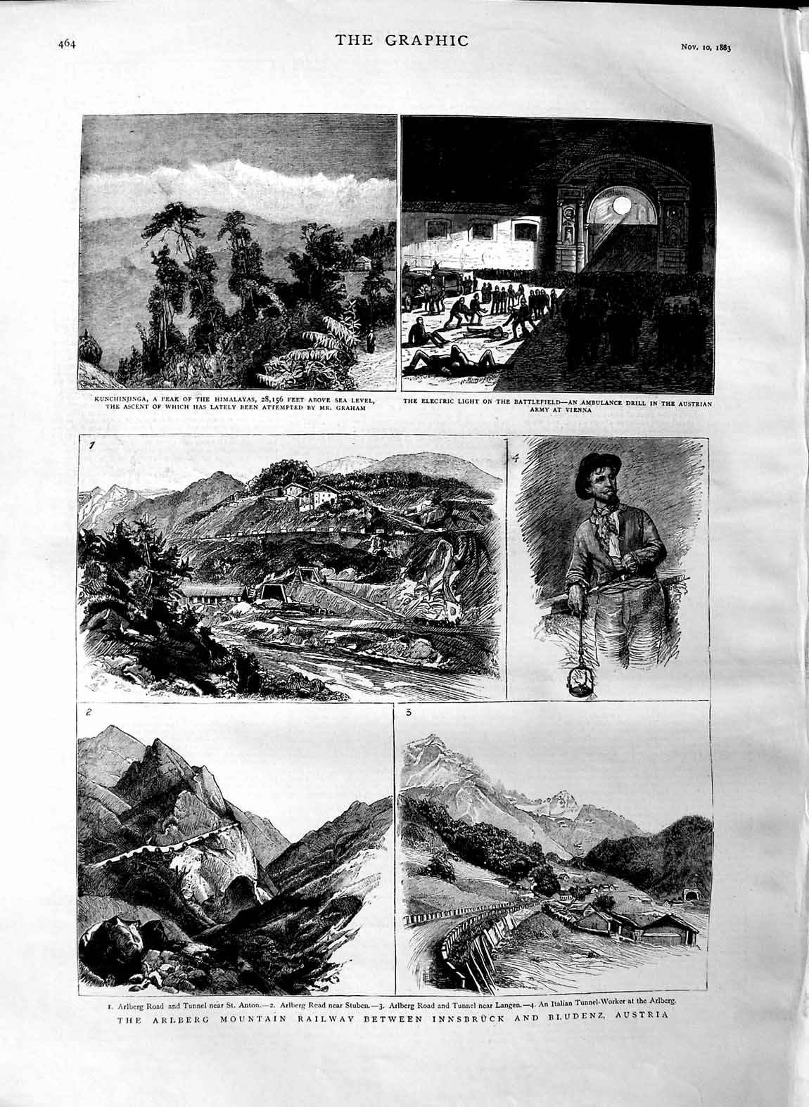 Old Antique Print 1883 Arlberg Mountain Railway Innsbruck Austria Arlberg 19th