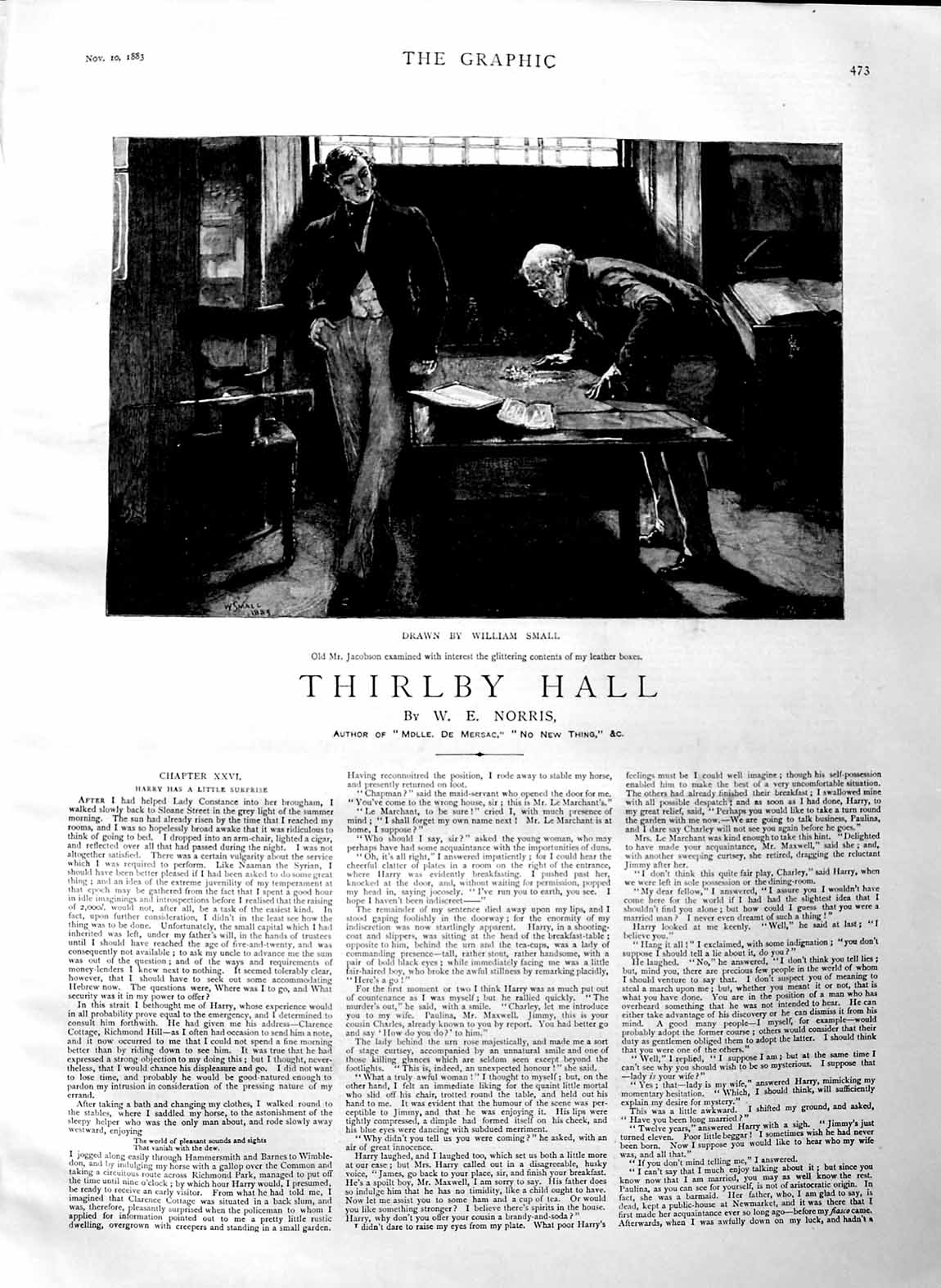 Old Antique Print 1883 Illustration Story Thirlby Hall Jacobson Men Art 19th