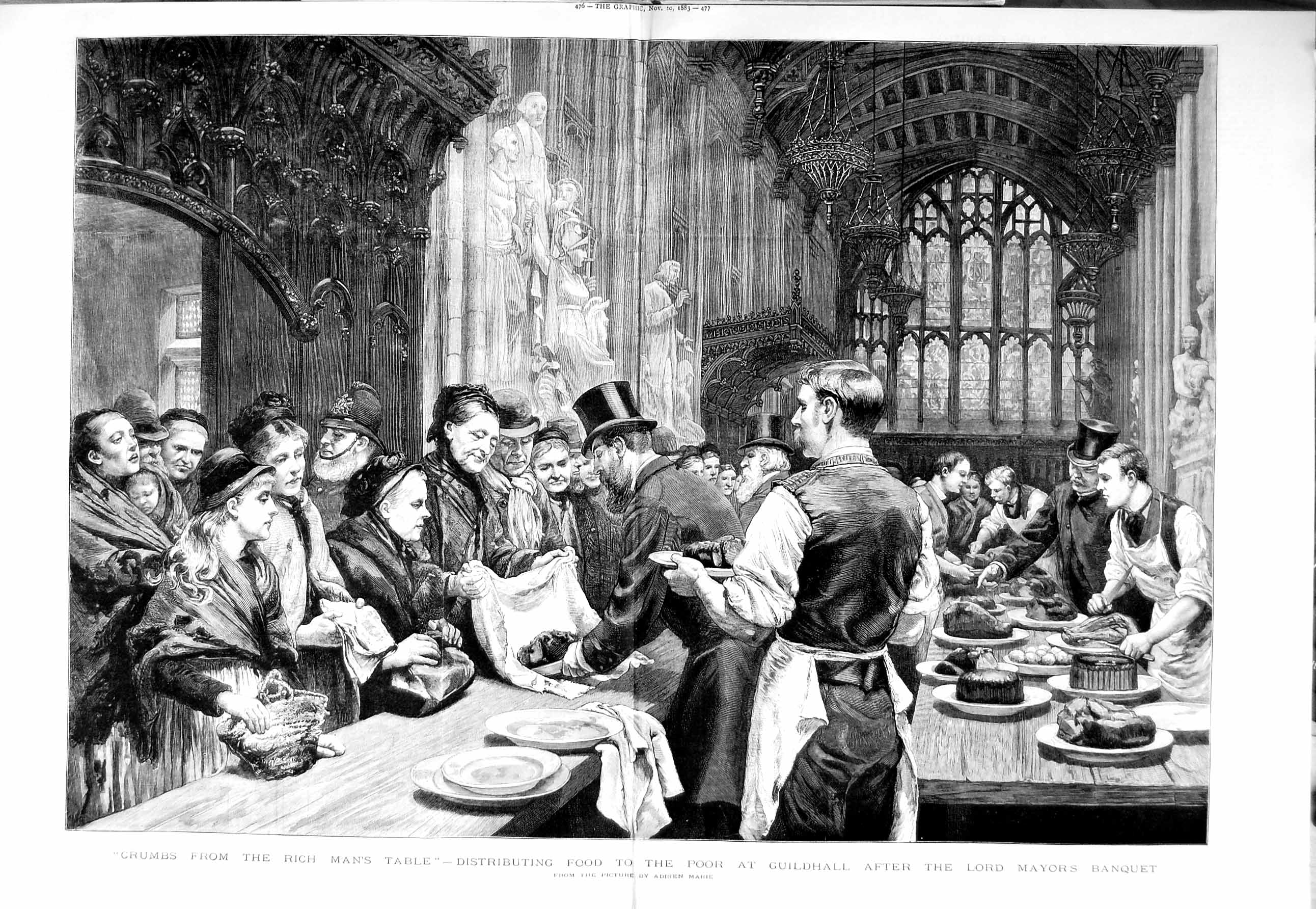 Old Antique Print 1883 Lord Mayors Banquet Food Poor People London Art 19th