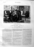 Old Antique Print 1883 Illustration Story Thirlby Hall Romance Man Lady 19th