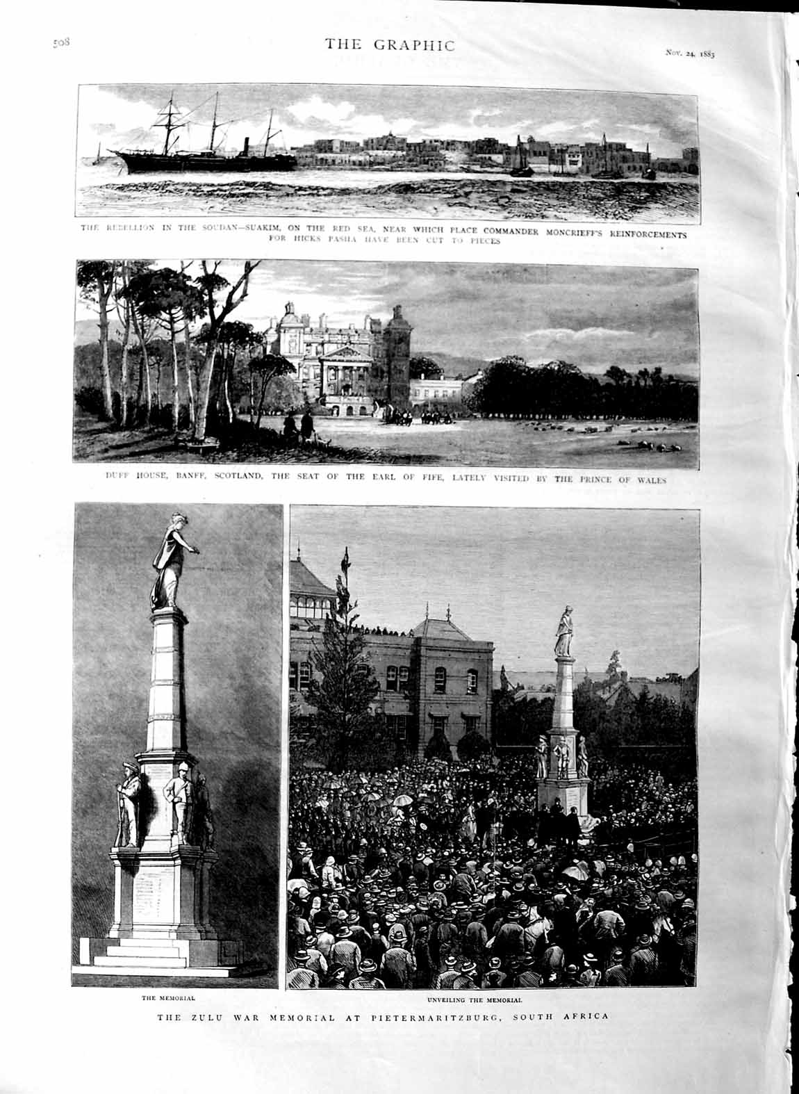 Old Antique Print 1883 Zulu War Pietermaritzburg Africa Duff Banff Ships 19th