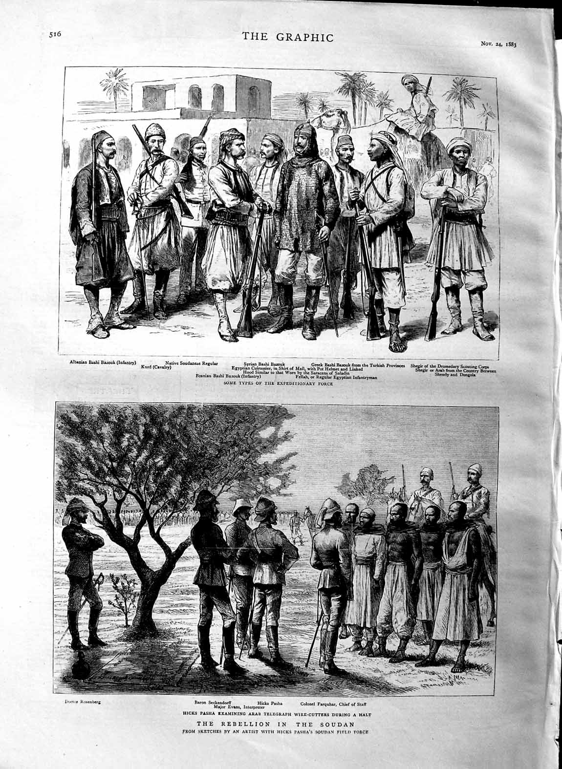 Original Old Antique Print 1883 War Soudan Hicks Pasha Farquhar Evans Rosenberg