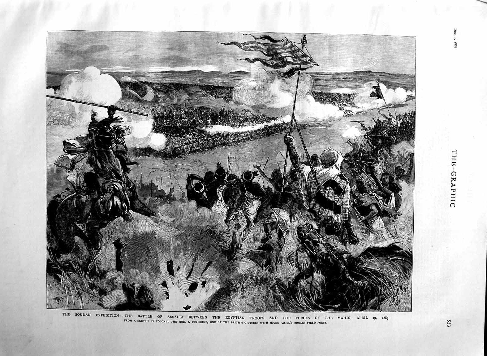 Old Antique Print 1883 Soudan Expedition Battle Assalia Egypt Army Mahdi 19th