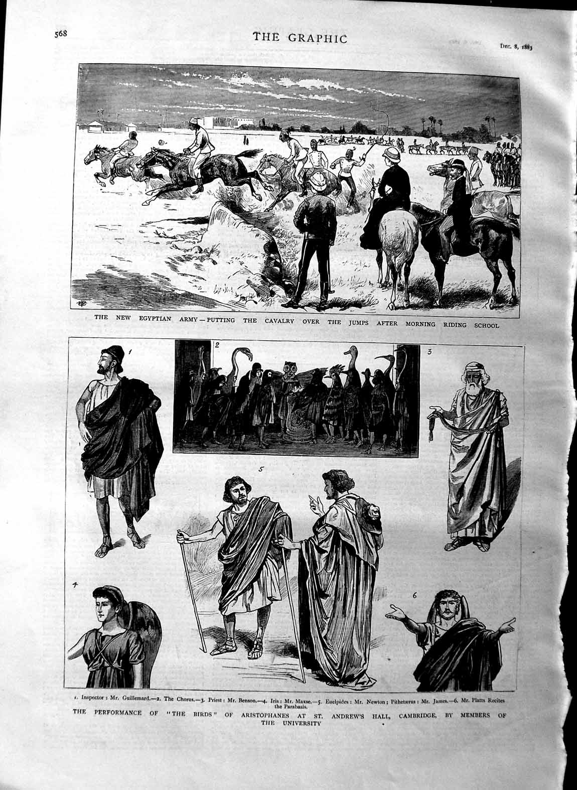 Old Antique Print 1883 Birds Aristophanes Andrews University Egypt Army 19th
