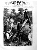 Original Old Antique Print 1883 Fine Art Men Women Tennis See-Saw Games 19th