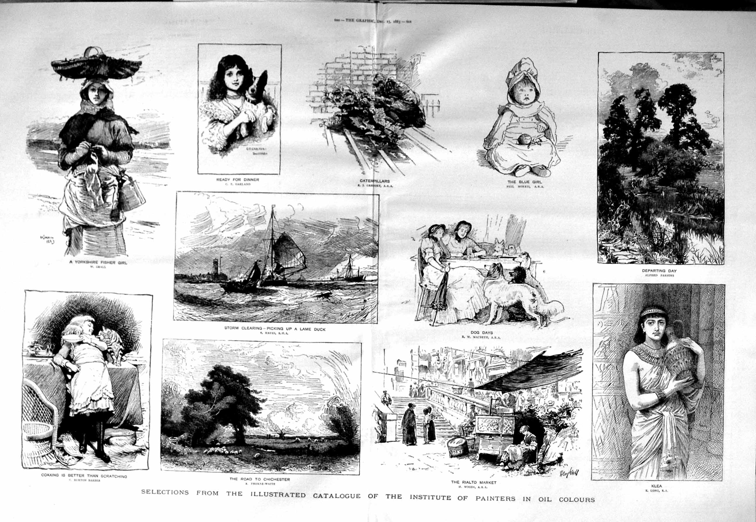 Original Old Antique Print 1883 Chichester Rialto Market Art Klea Sea Storm