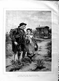 Original Old Antique Print 1883 Little Girl Nell Grandfather Man 19th