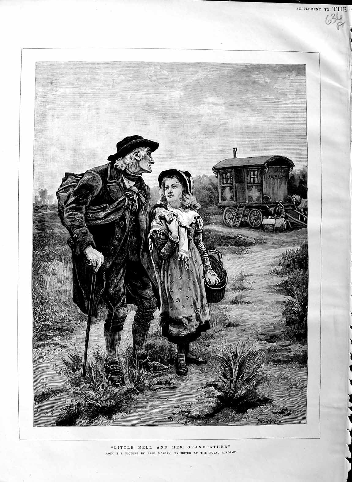 Original Old Antique Print 1883 Little Girl Nell Grandfather Man 19th