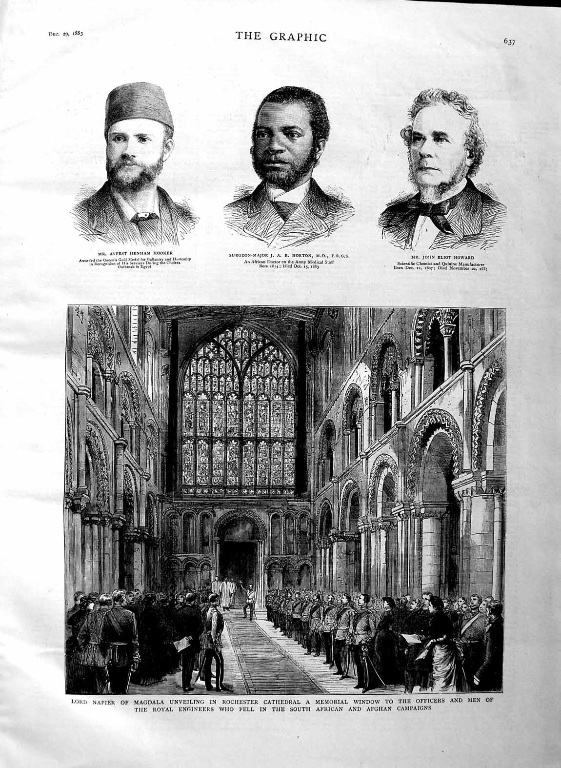Original Old Antique Print 1883 Napier Rochester Cathedral Hooker Horton Howard