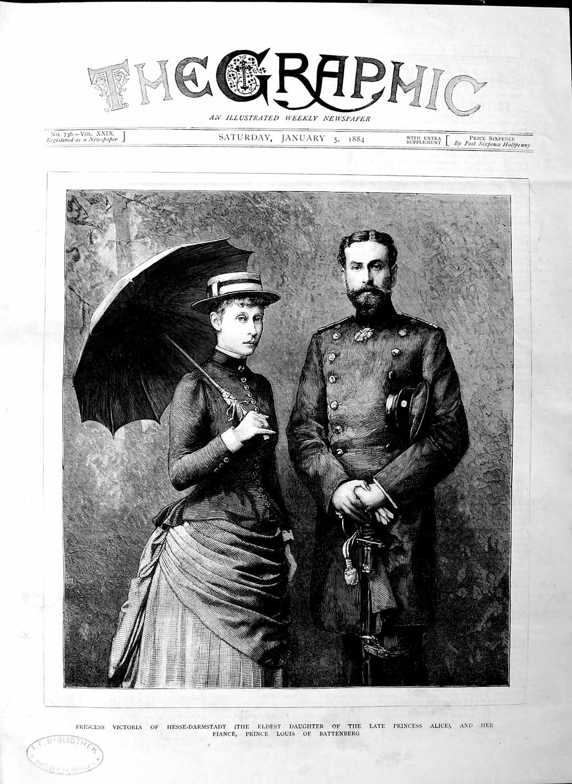 Original Old Antique Print 1884 Princess Victoria Hesse-Darmstadt Princ 19th