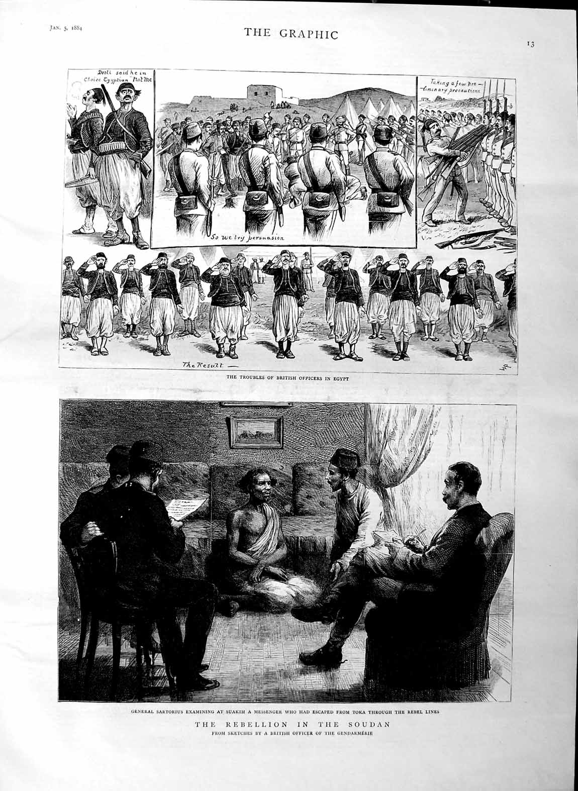 Original Old Antique Print 1884 Soudan War General Sartorius British Army Egypt