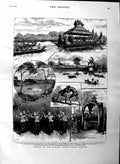 Original Old Antique Print 1884 Opening Kokaing Water Works Rangoon Reservoir