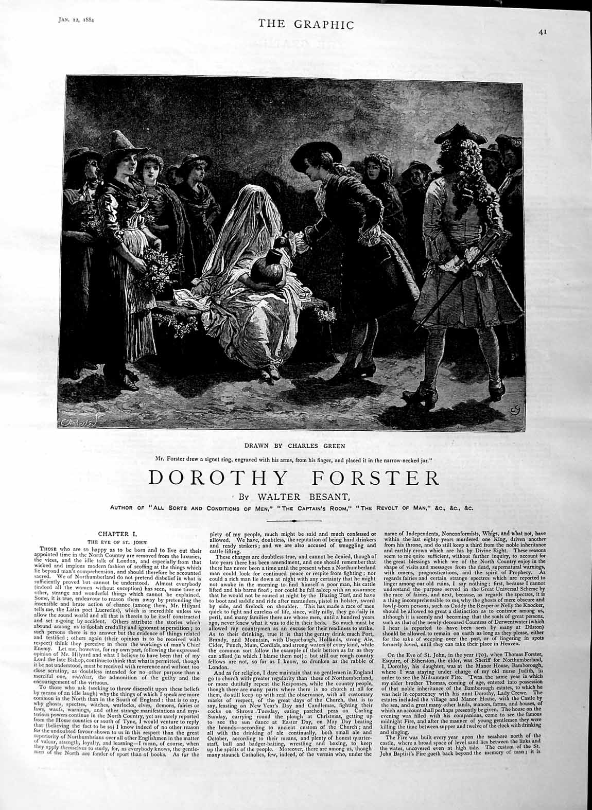 Old Antique Print Ref.336 1884 Illustration Story Dorothy Forster Romance