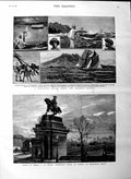 Original Old Antique Print 1884 Statue Francis Blackfriars Bridge Solomon 19th