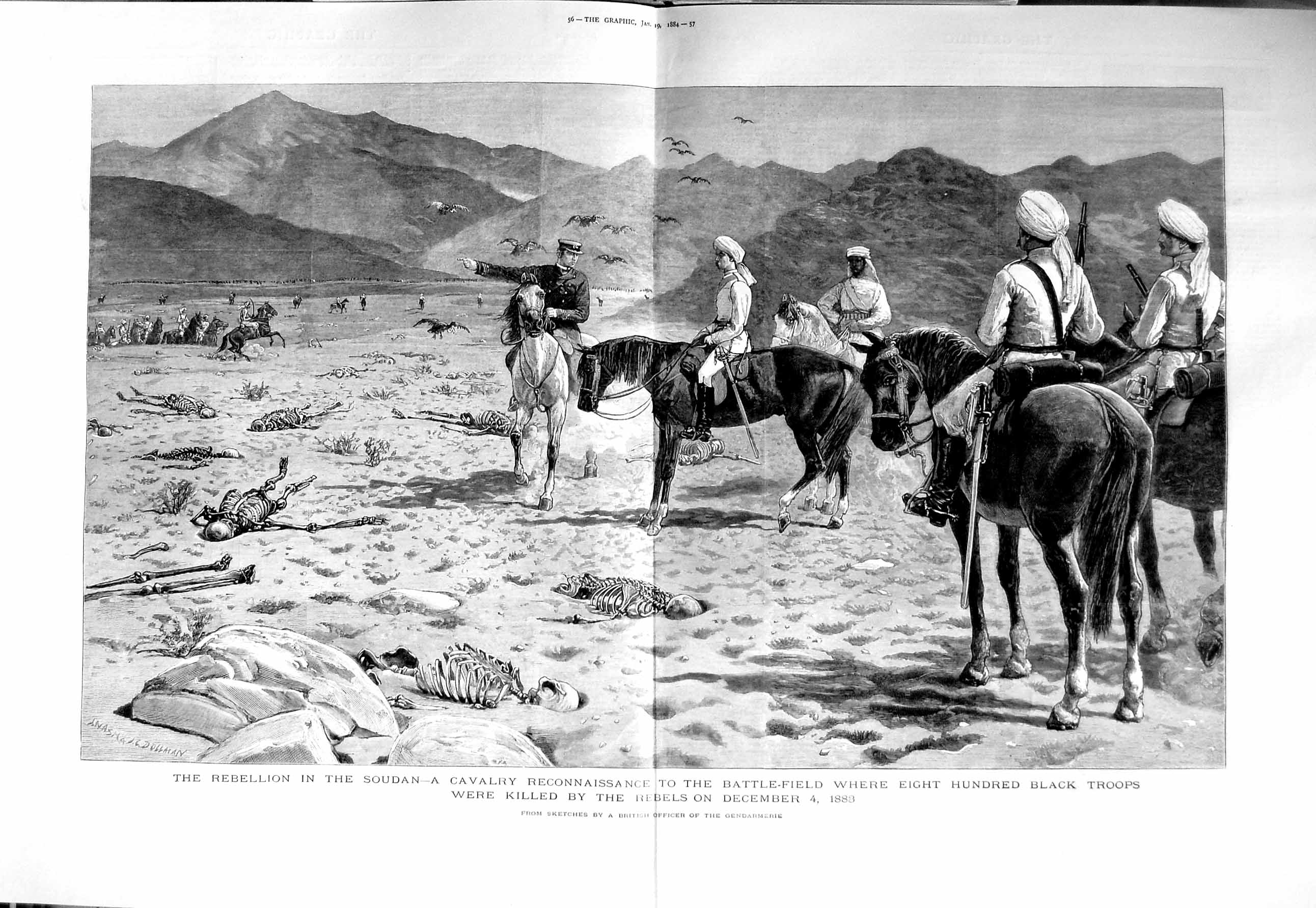 Original Old Antique Print 1884 Soudan War Siers Reconnaissance Black Victorian