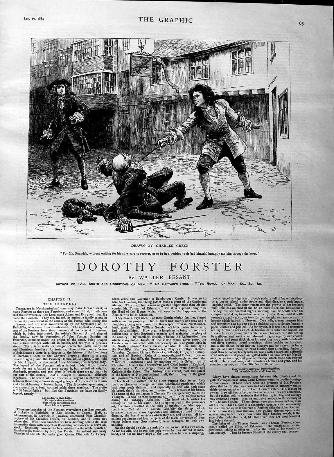 Original Old Antique Print 1884 Illustration Story Dorothy Forster Men F 19th