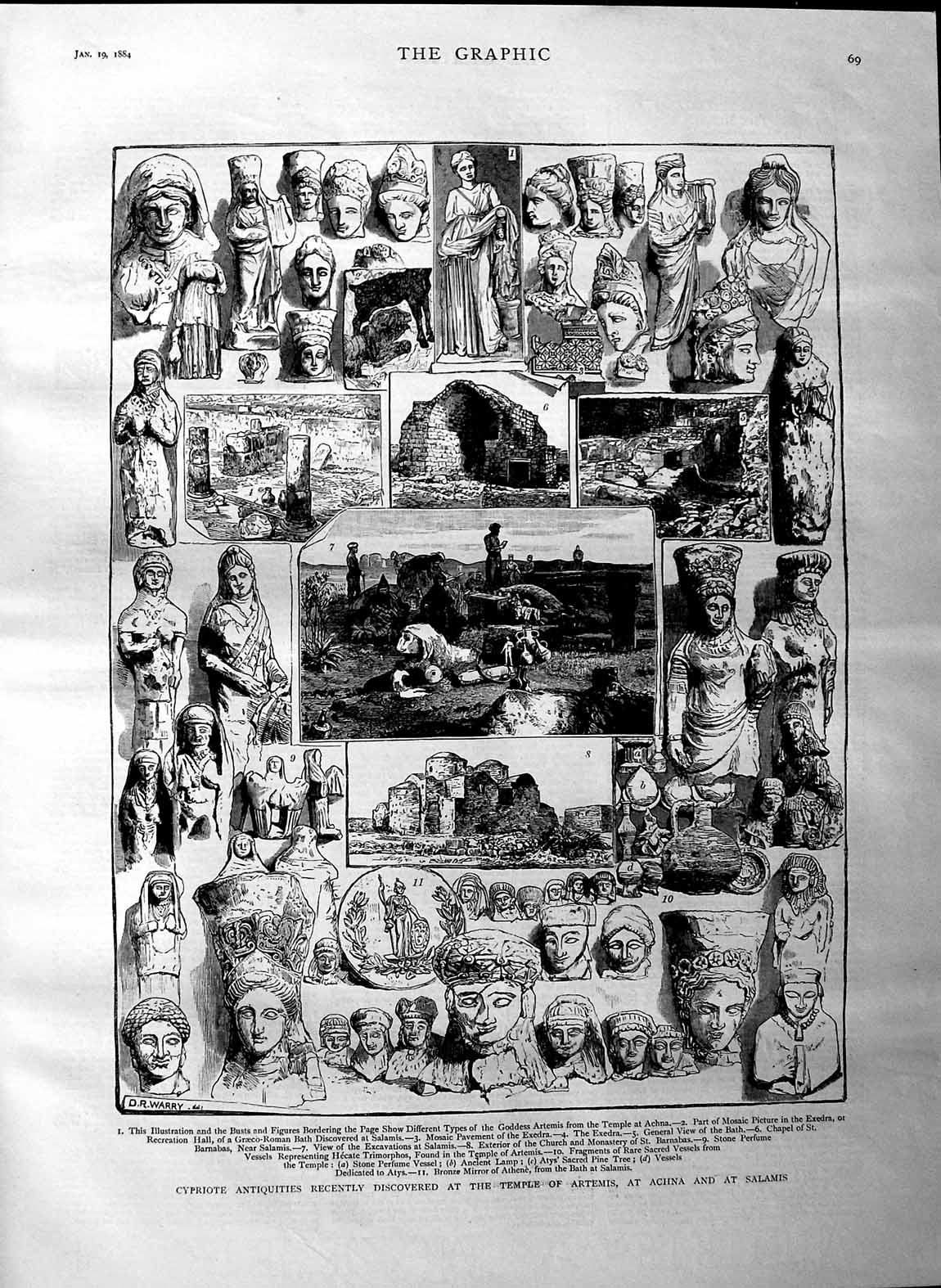 Antique Print *3093 1884 Cypriote Antiquities Temple Artemis Achna Salamis