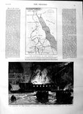 Old Antique Print 1884 Roman Catholic Ship Clarence Fire Map Soudan War 19th
