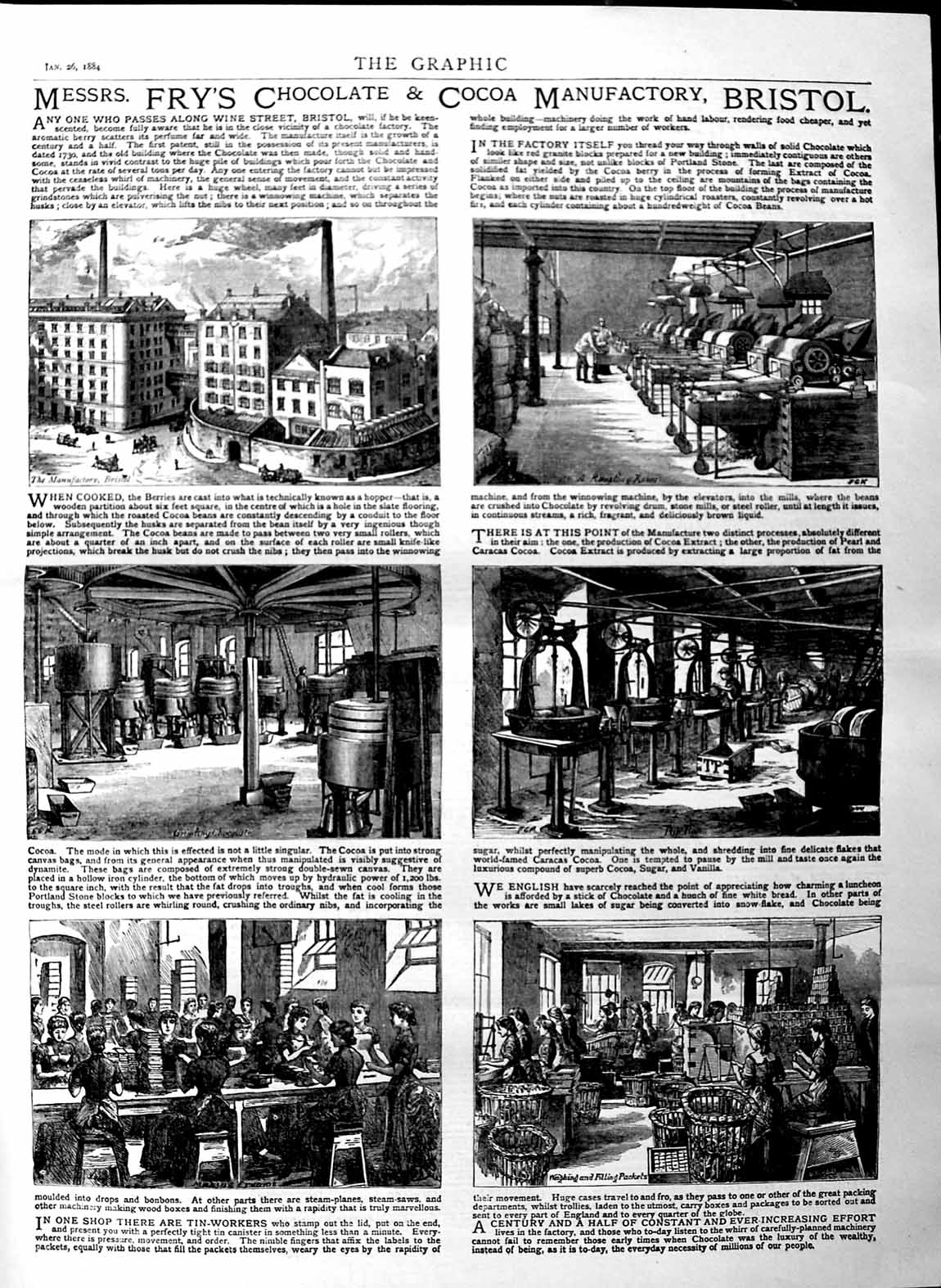 Original Old Antique Print 1884 Advertisement Frys Chocolate Cocoa Manu 19th
