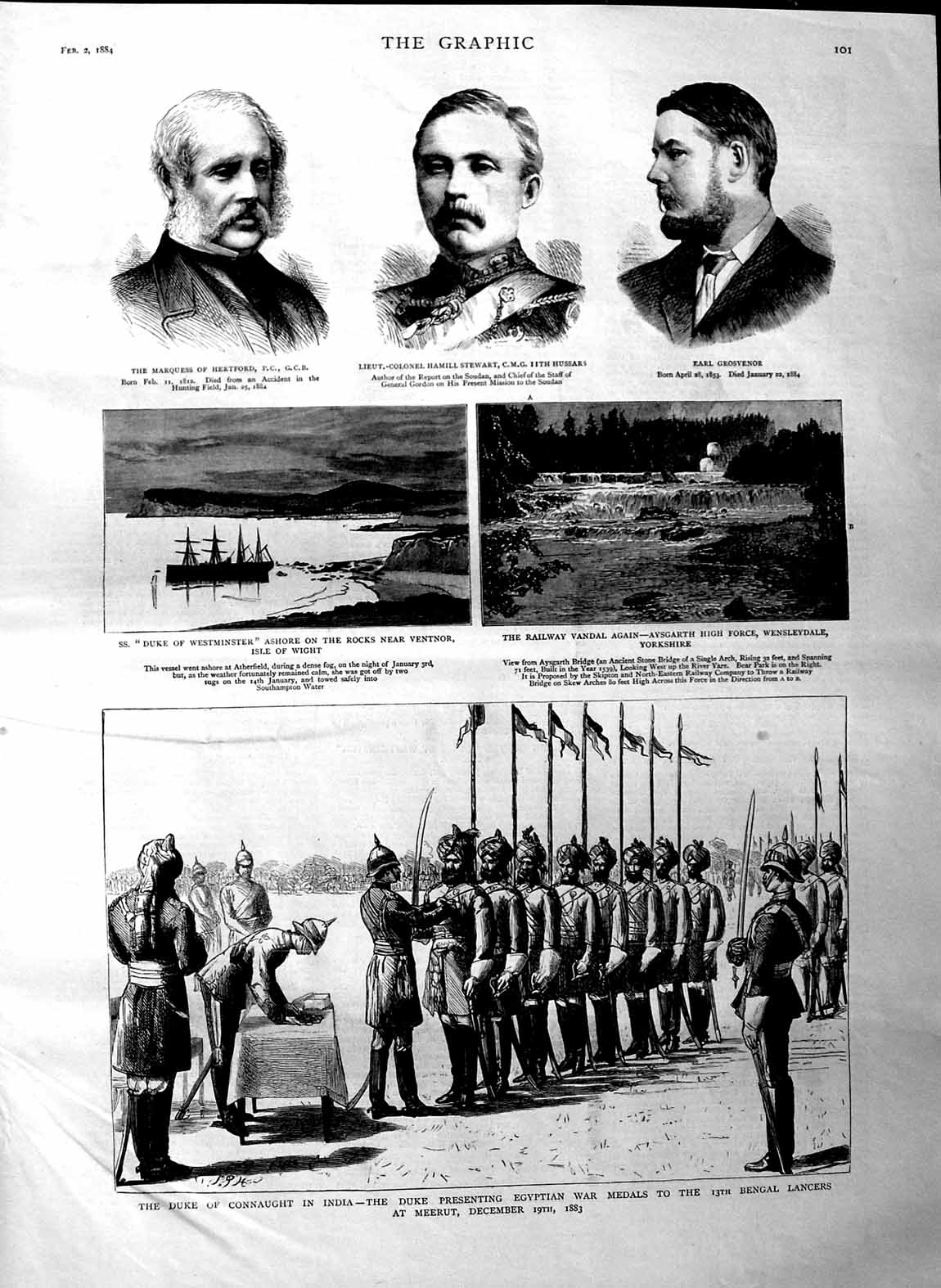 Original Old Antique Print 1884 Duke Connaught India Bengal Lancers Westminster