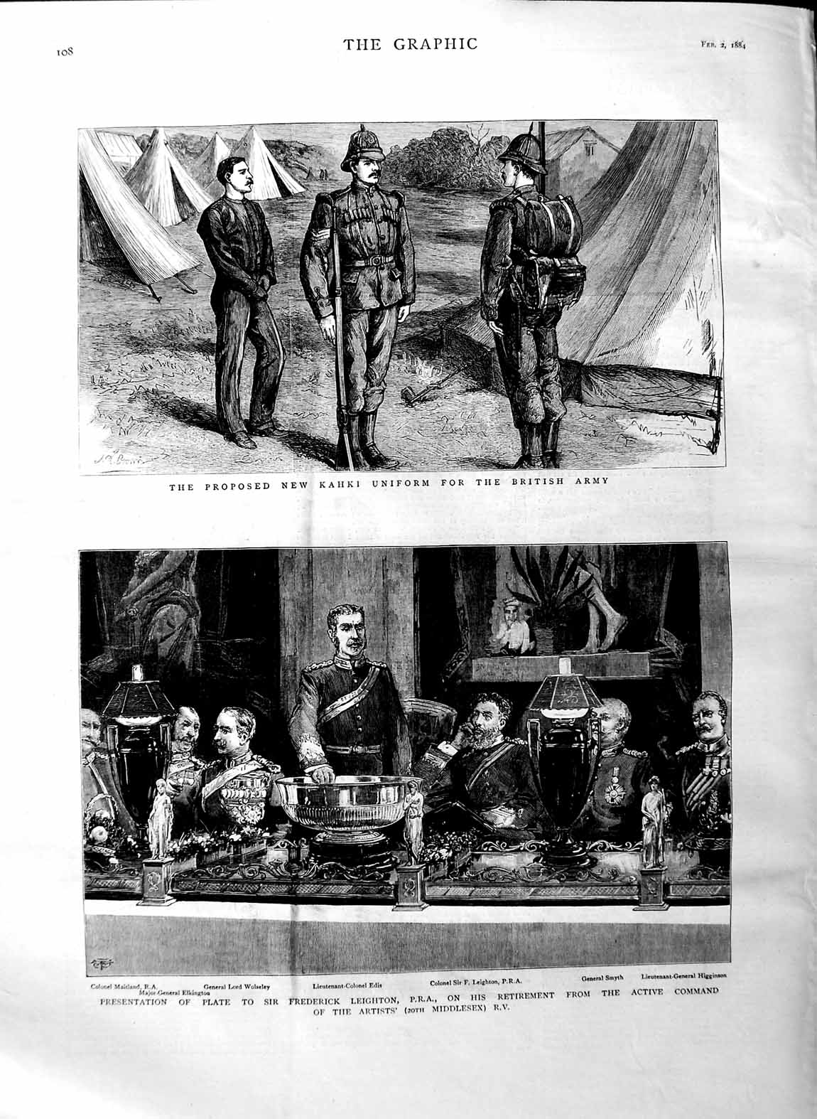 Old Antique Print 1884 Kahki Uniforms British Army Leighton Edis War Men 19th