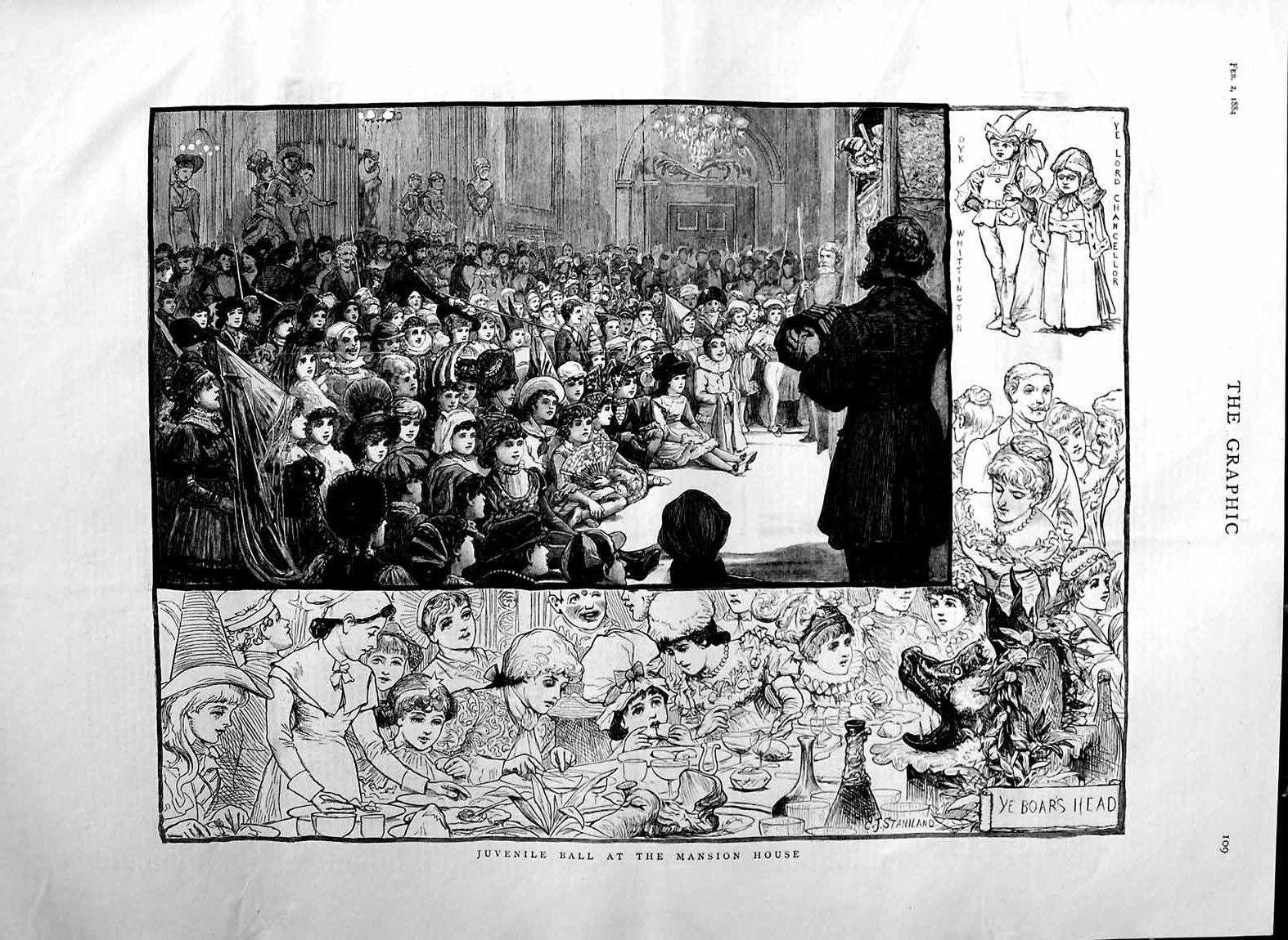 Old Antique Print 1884 Juvenille Ball Mansion House Children Fancy Dress 19th