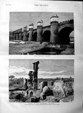 Original Old Antique Print 1884 Mercado Bridge Argentine Republic Mendoza Art
