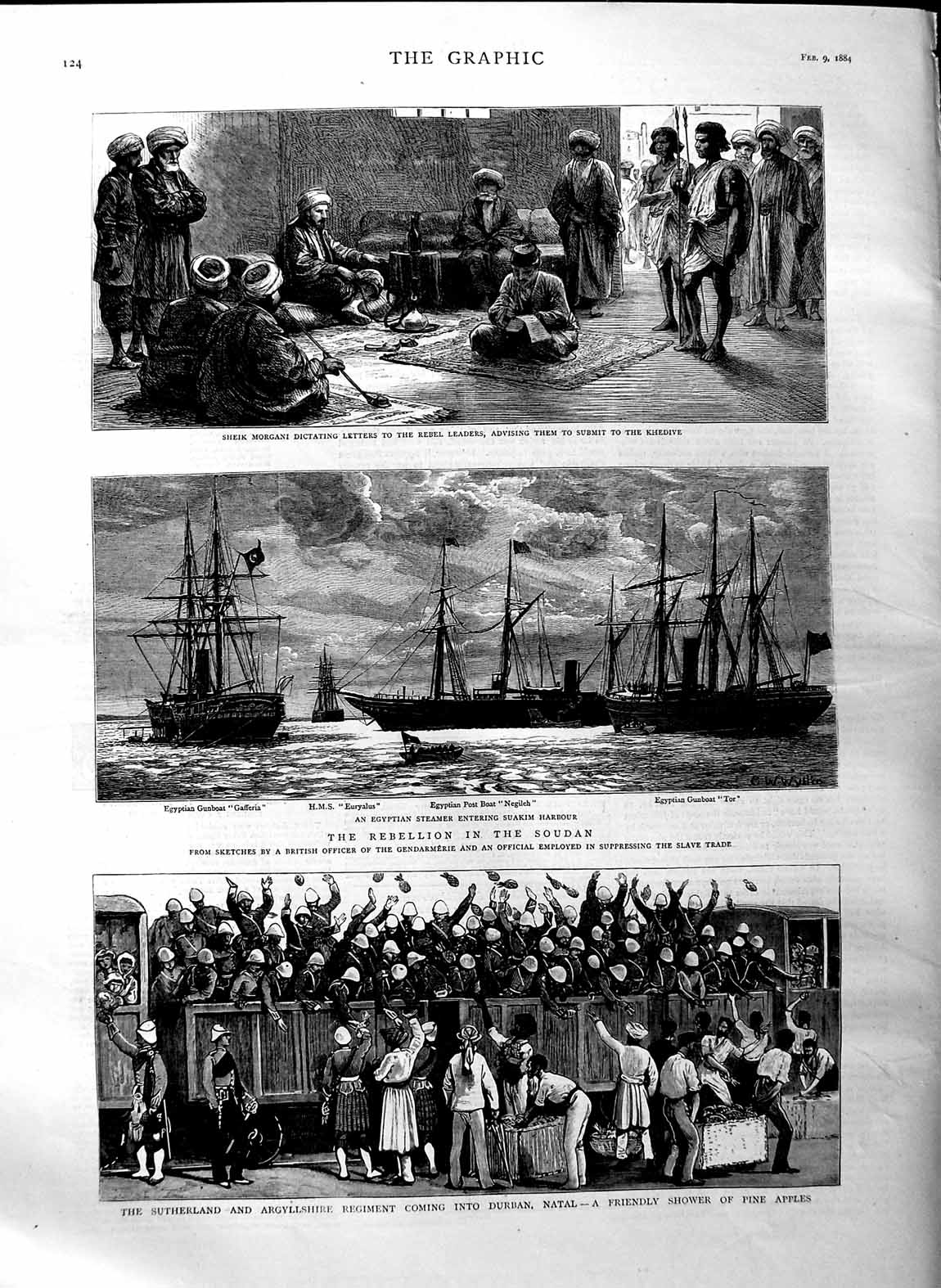 Original Old Antique Print 1884 Argyllshire Siers Natal Ships War Morgani Tor