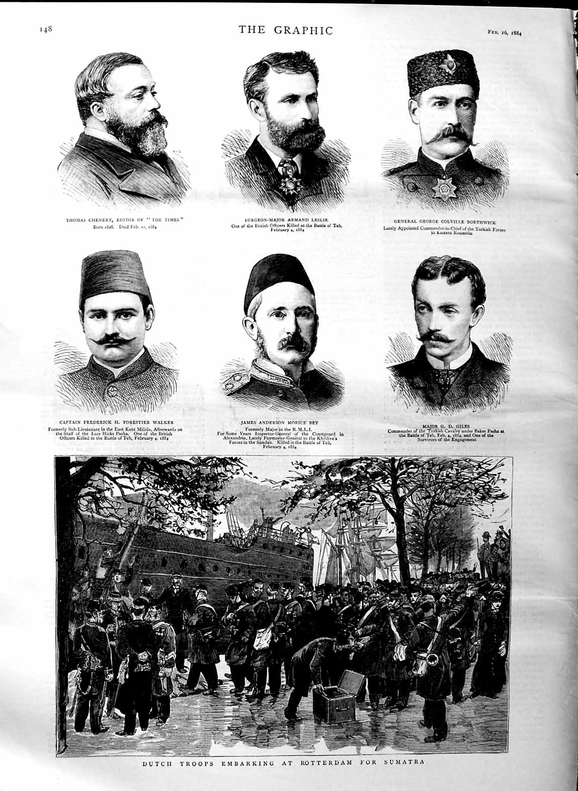 Original Old Antique Print 1884 Dutch Siers Rotterdam War Bey Chenery Walker