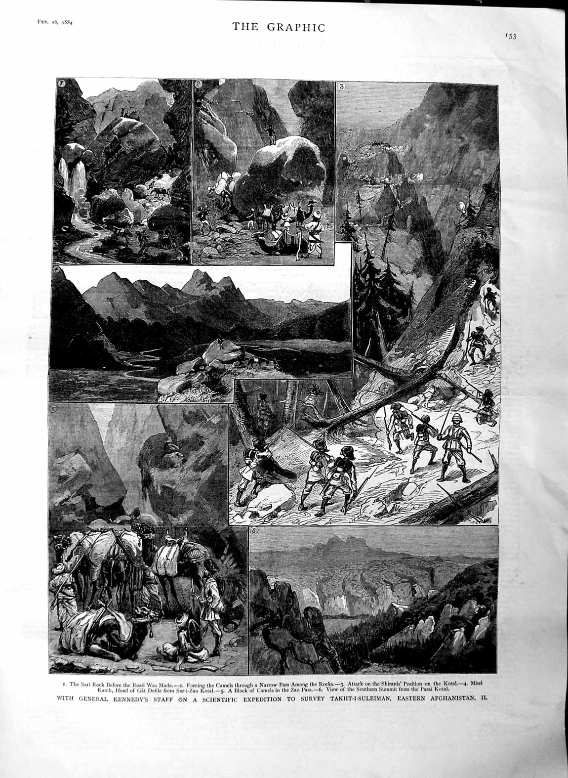 Old Antique Print 1884 General Kennedy Takht-I-Suleiman Afghanistan Sari 19th